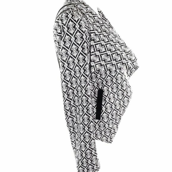 41 Hawthorn | Black White Geometric Stretch Open Front Cardigan Jacket - Picture 5 of 14